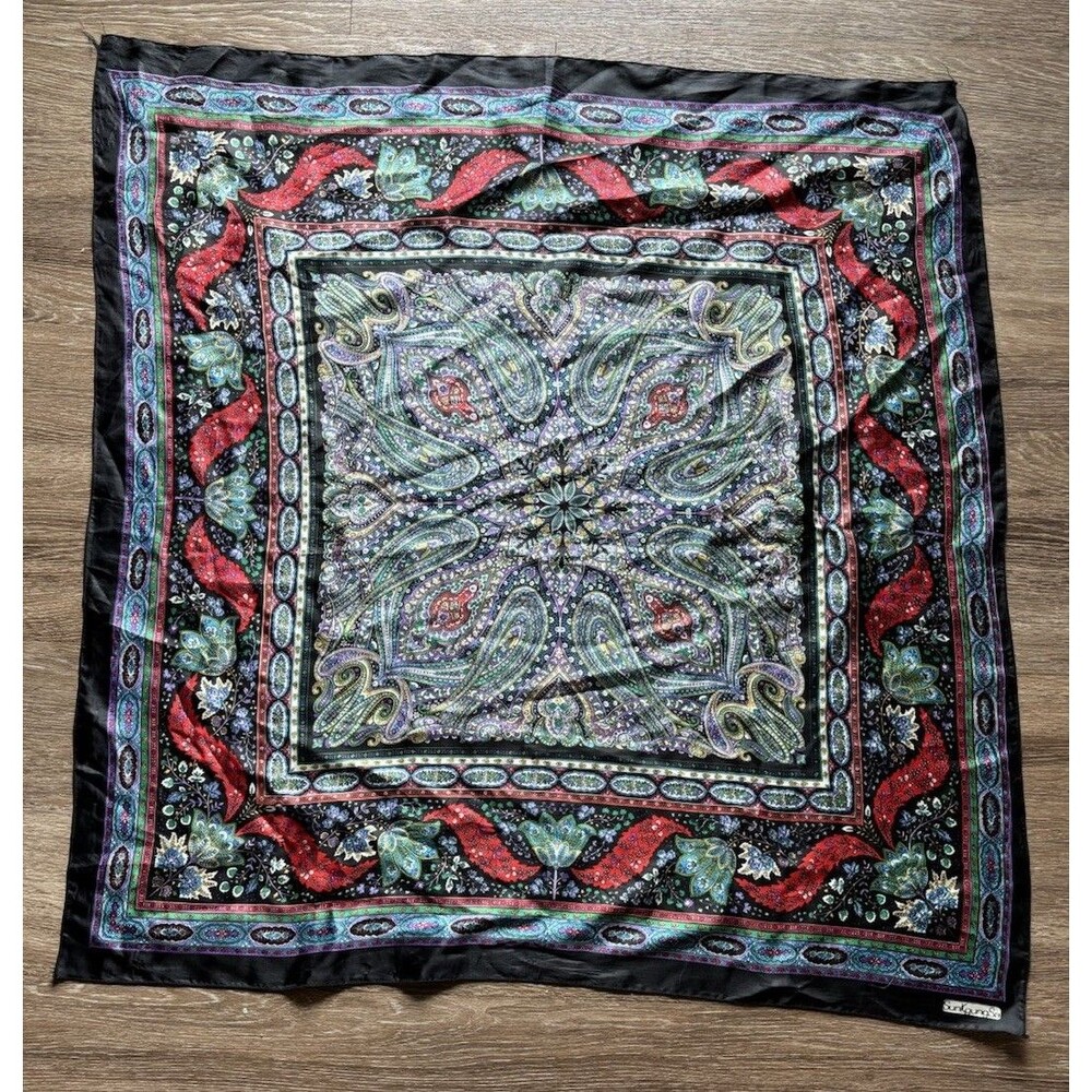 Sunkgungsa Vintage Purple Black And Red Paisley Silk Satin Scarf 34 X 34 Floral